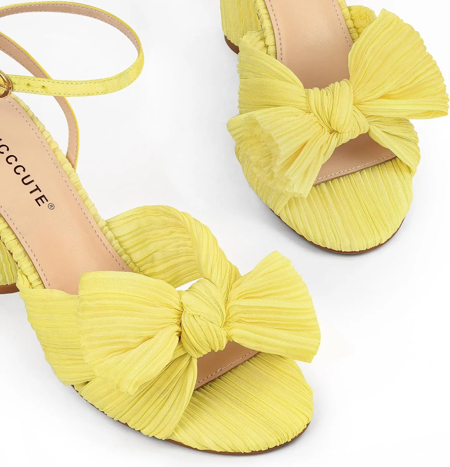 MUCCCUTE Women's Bow Knot Heeled Sandals Ankle Buckle Strap Chunky Heeled Open-toe Comfortable Wedding Party Fashion Heeled