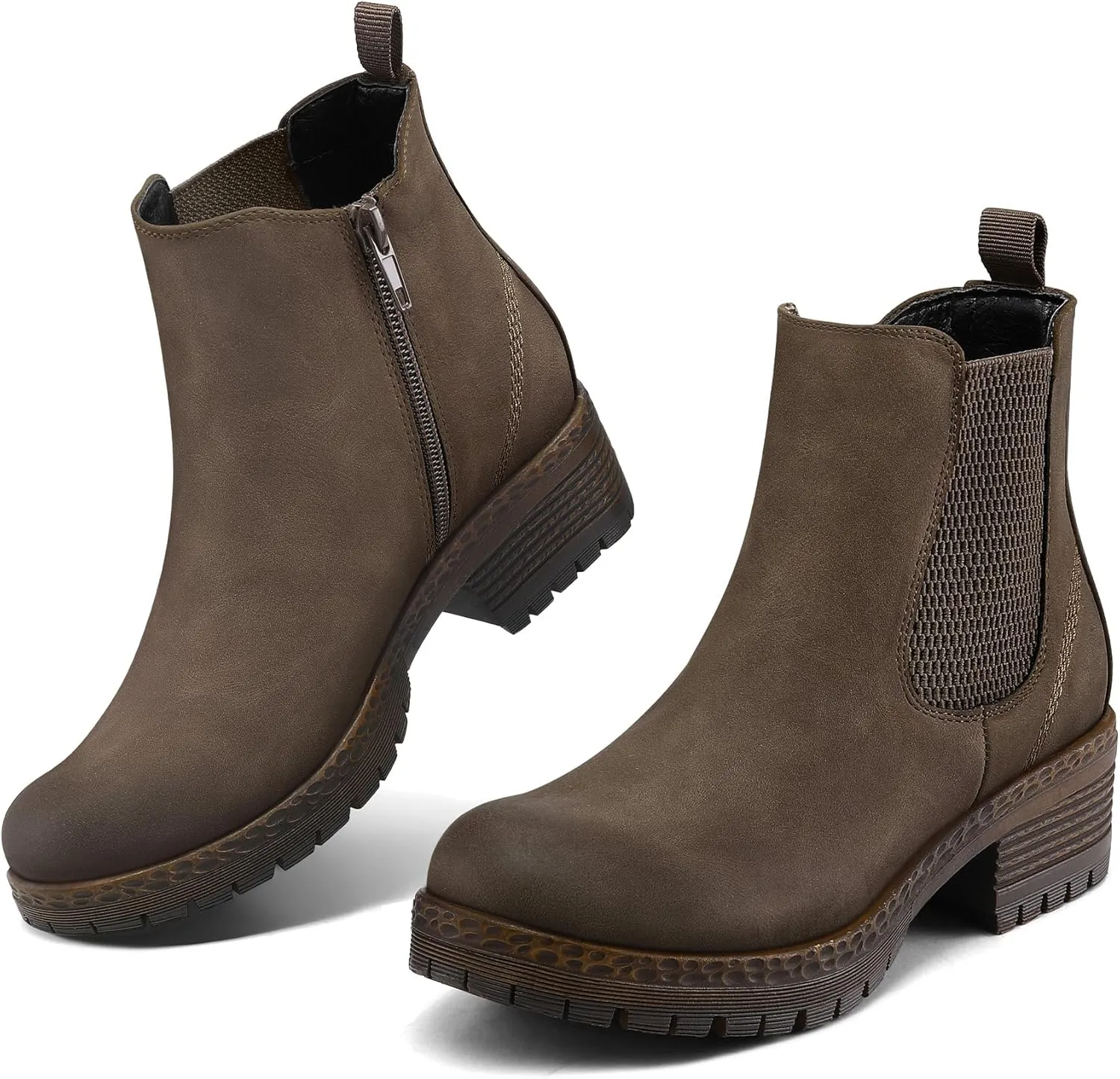 mysoft Women's Chelsea Ankle Boots Side Zipper Chunky Block Low Heel Booties Lug Sole Short Boots