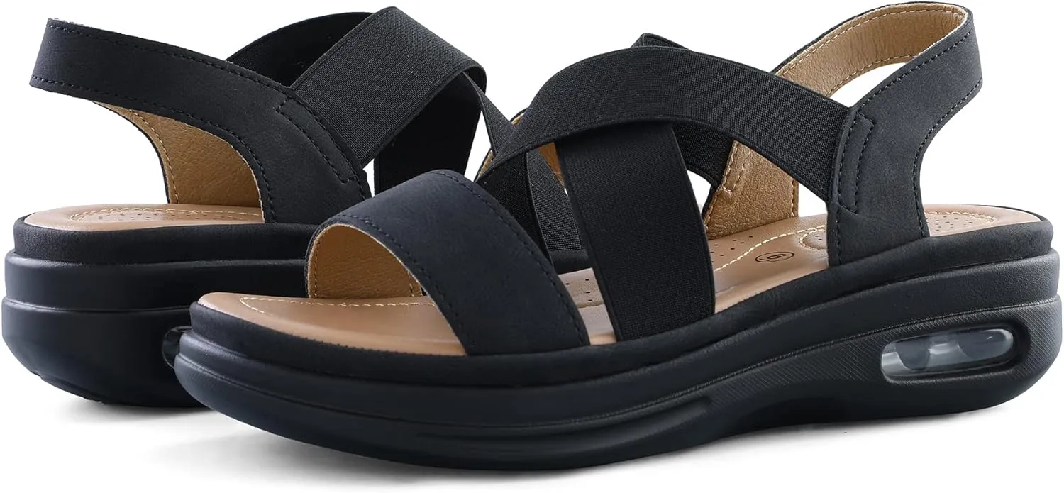 mysoft Women's Comfortable Walking Sandals Air Cushion Sport Slingback Elastic Band Platform Shoes