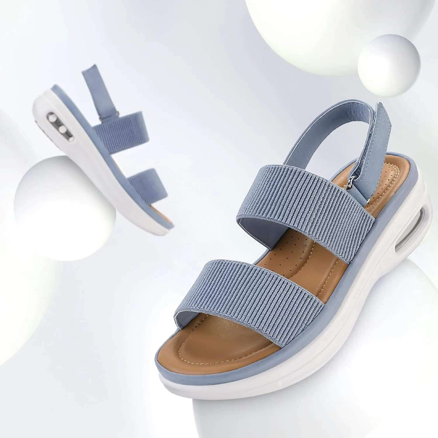 mysoft Women's Walking Sandals Comfortable Air Cushion Knit Elastic Ankle Strap Open Toe Platform Sandals Summer Shoes