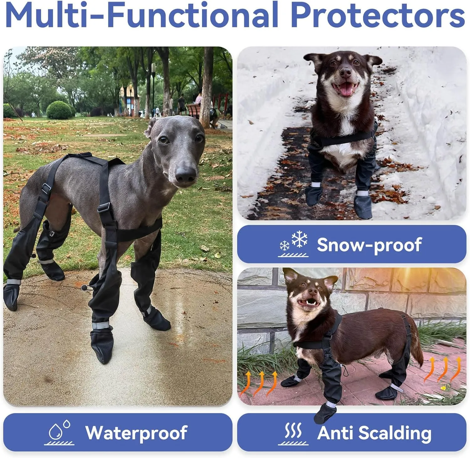 NAMSAN Dog Boots with Suspenders Stretchy, Adjustable Waterproof Pooch Suspender Boots, Anti-Slip Dog Rain Booties, Dog Shoes for Winter Snow Walking/Summer Hot Pavement, M