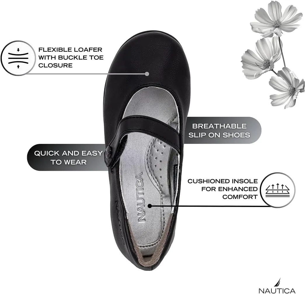 Nautica Girls' Dress Slip On Ballerina Flats – Mary Jane Ballet Fashion Shoes for Toddlers, Little Kids, and Big Kids – Lightweight & Comfortable