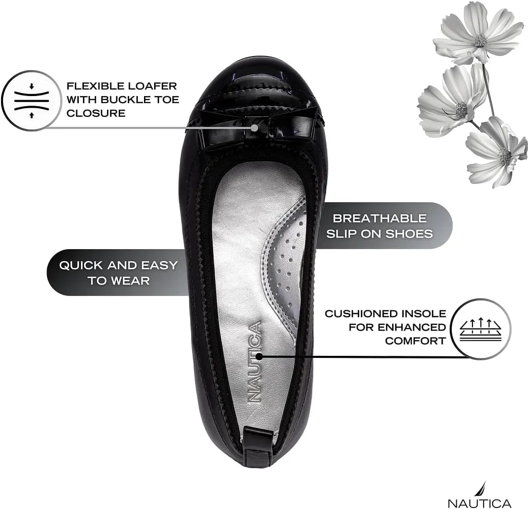 Nautica Girls' Dress Slip On Ballerina Flats – Mary Jane Ballet Fashion Shoes for Toddlers, Little Kids, and Big Kids – Lightweight & Comfortable