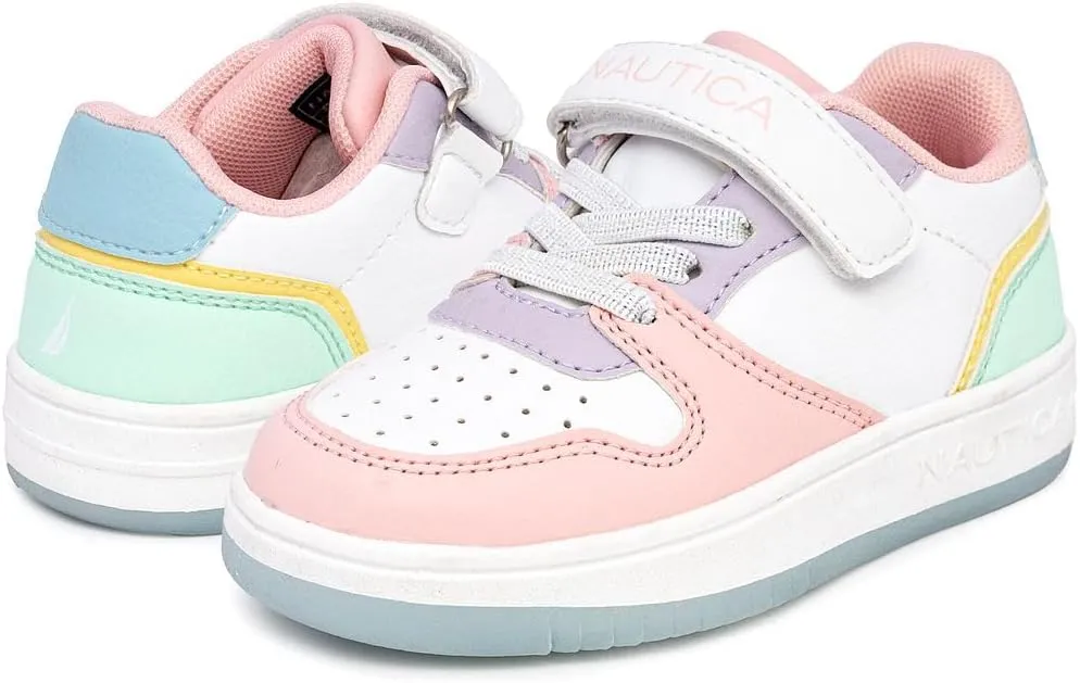 Nautica Kids Girls Sneakers with Adjustable Strap and Bungee Straps | Comfortable Casual Shoes (Toddler/Little Kid)