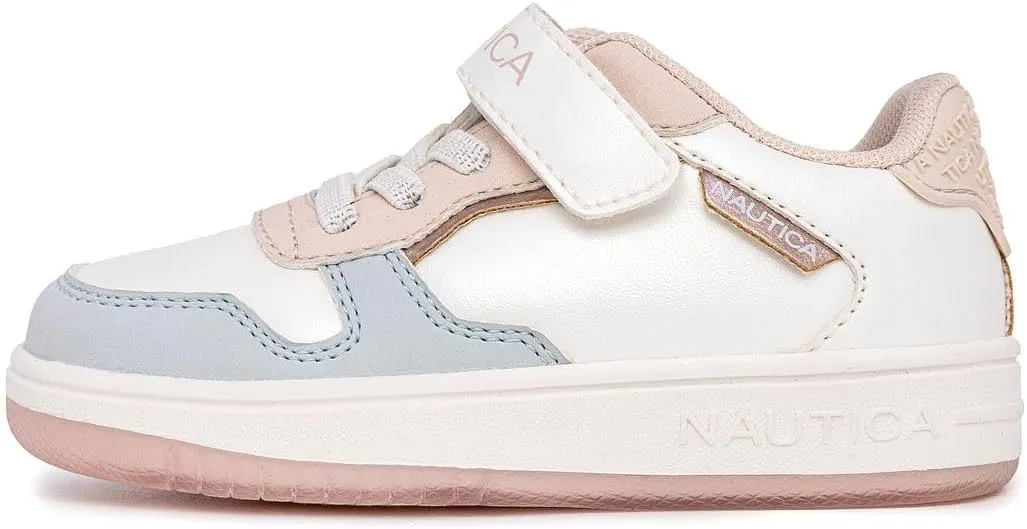 Nautica Kids Girls Sneakers with Adjustable Strap and Bungee Straps | Comfortable Casual Shoes (Toddler/Little Kid)
