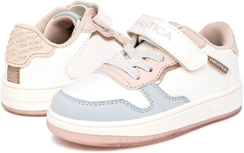 Nautica Kids Girls Sneakers with Adjustable Strap and Bungee Straps | Comfortable Casual Shoes (Toddler/Little Kid)