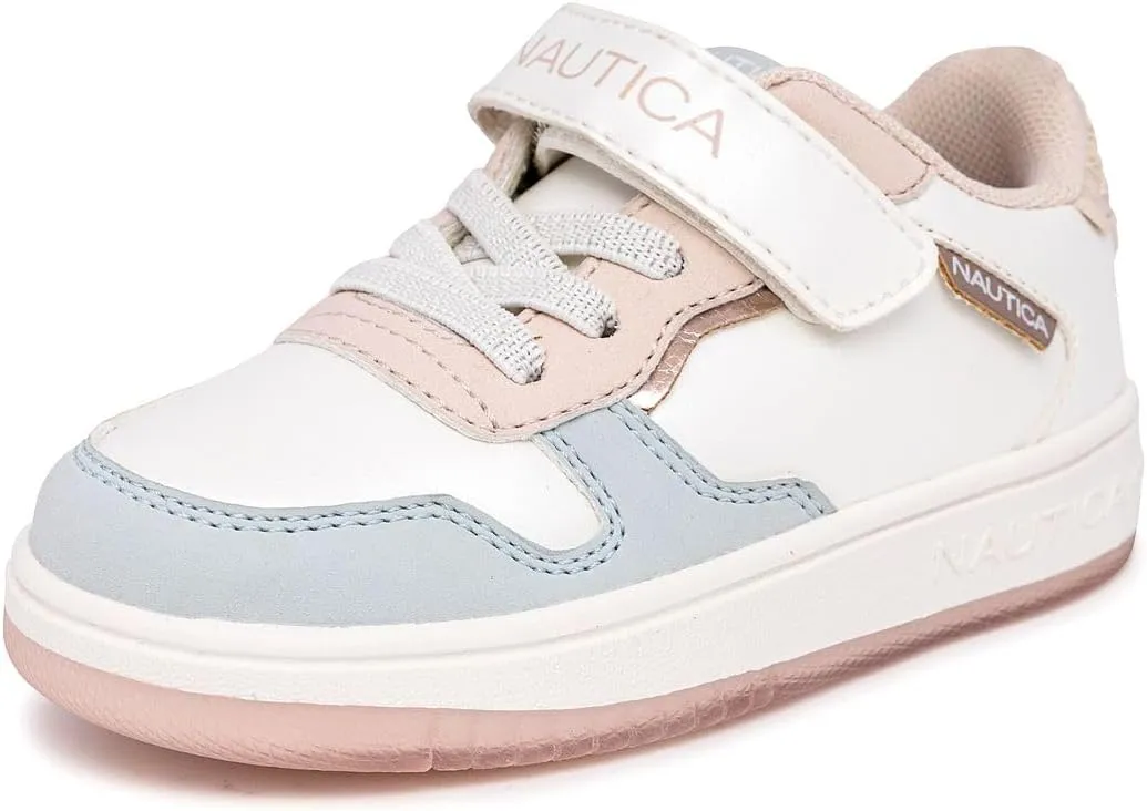 Nautica Kids Girls Sneakers with Adjustable Strap and Bungee Straps | Comfortable Casual Shoes (Toddler/Little Kid)
