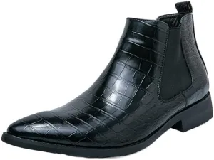 New Chelsea Boots For Men Round Toe Faux Crocodile Print PU Leather Wearable Non Slip On Casual Dress