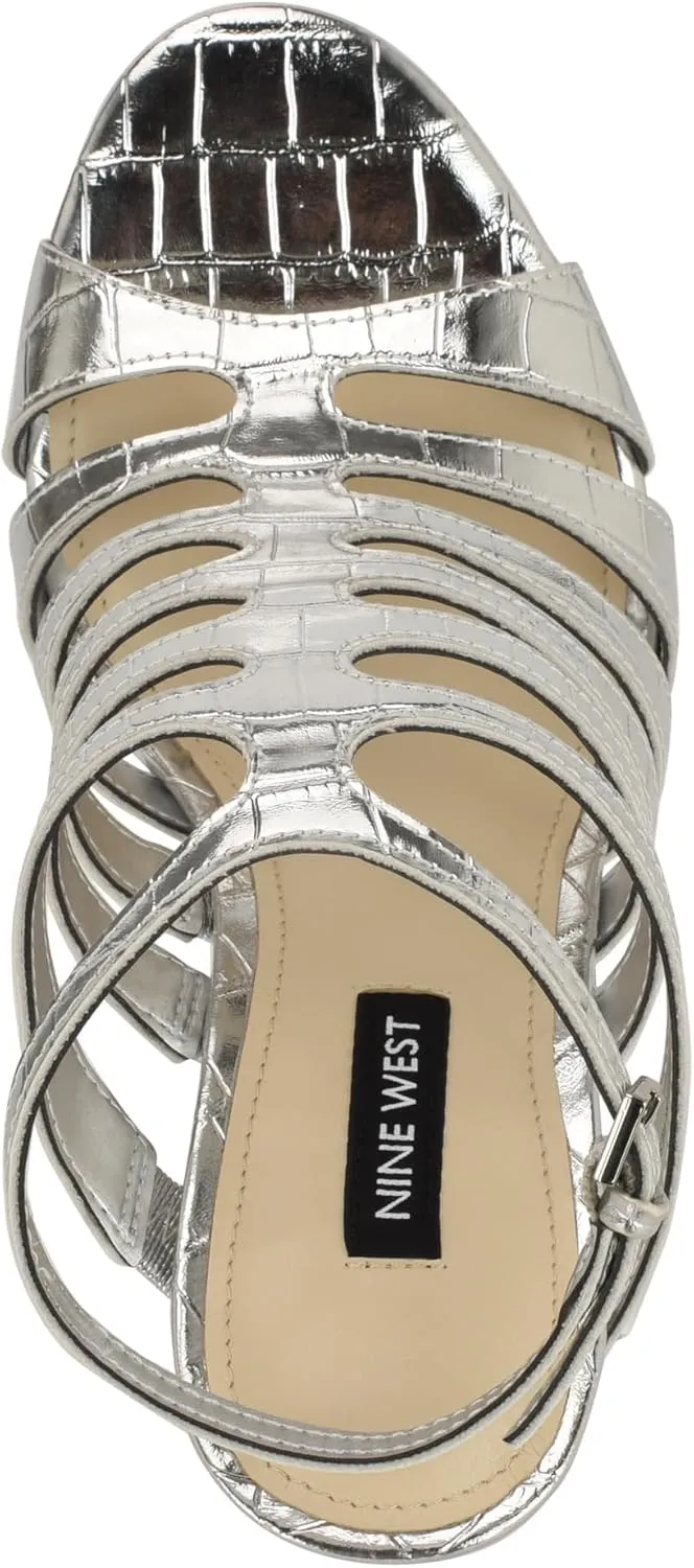 Nine West Women's Saleen3 Silver/Ys Metallic Patent Croc M