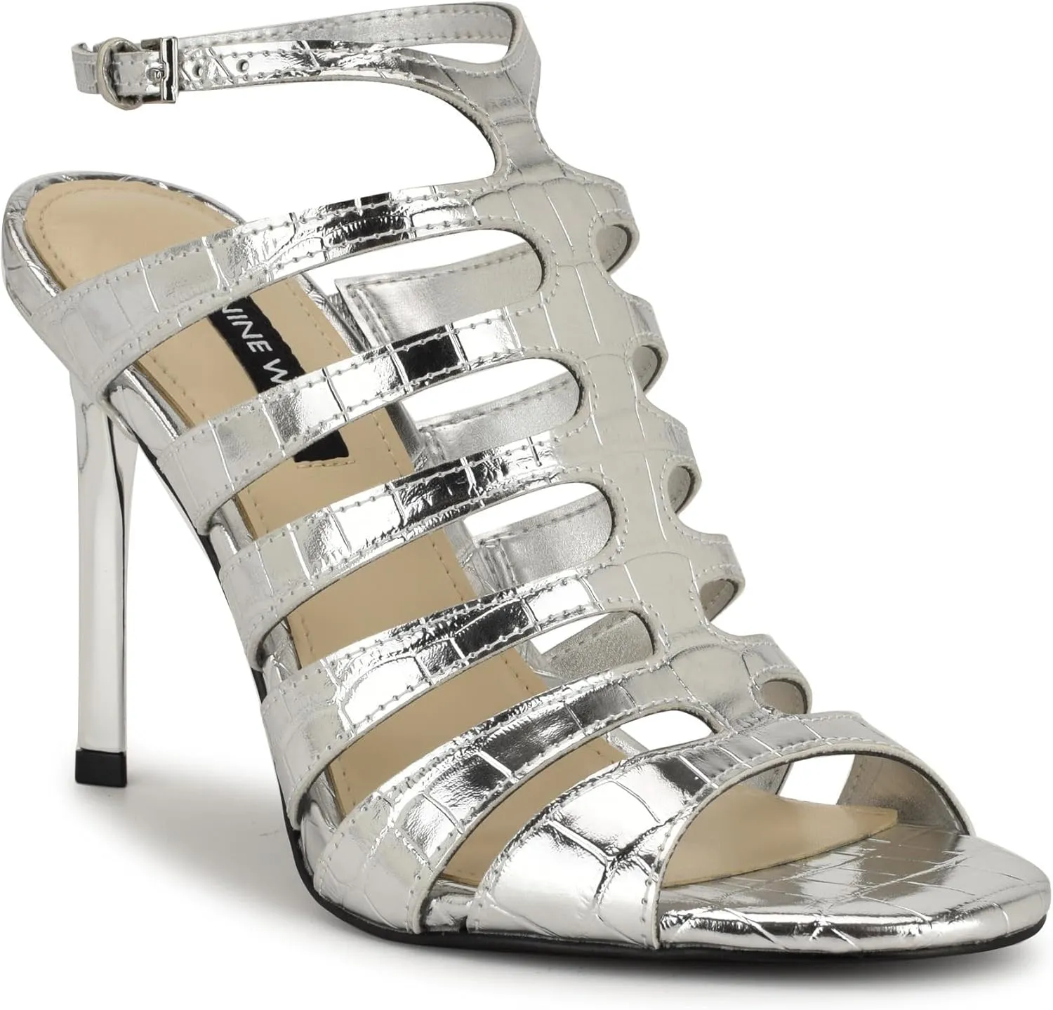 Nine West Women's Saleen3 Silver/Ys Metallic Patent Croc M
