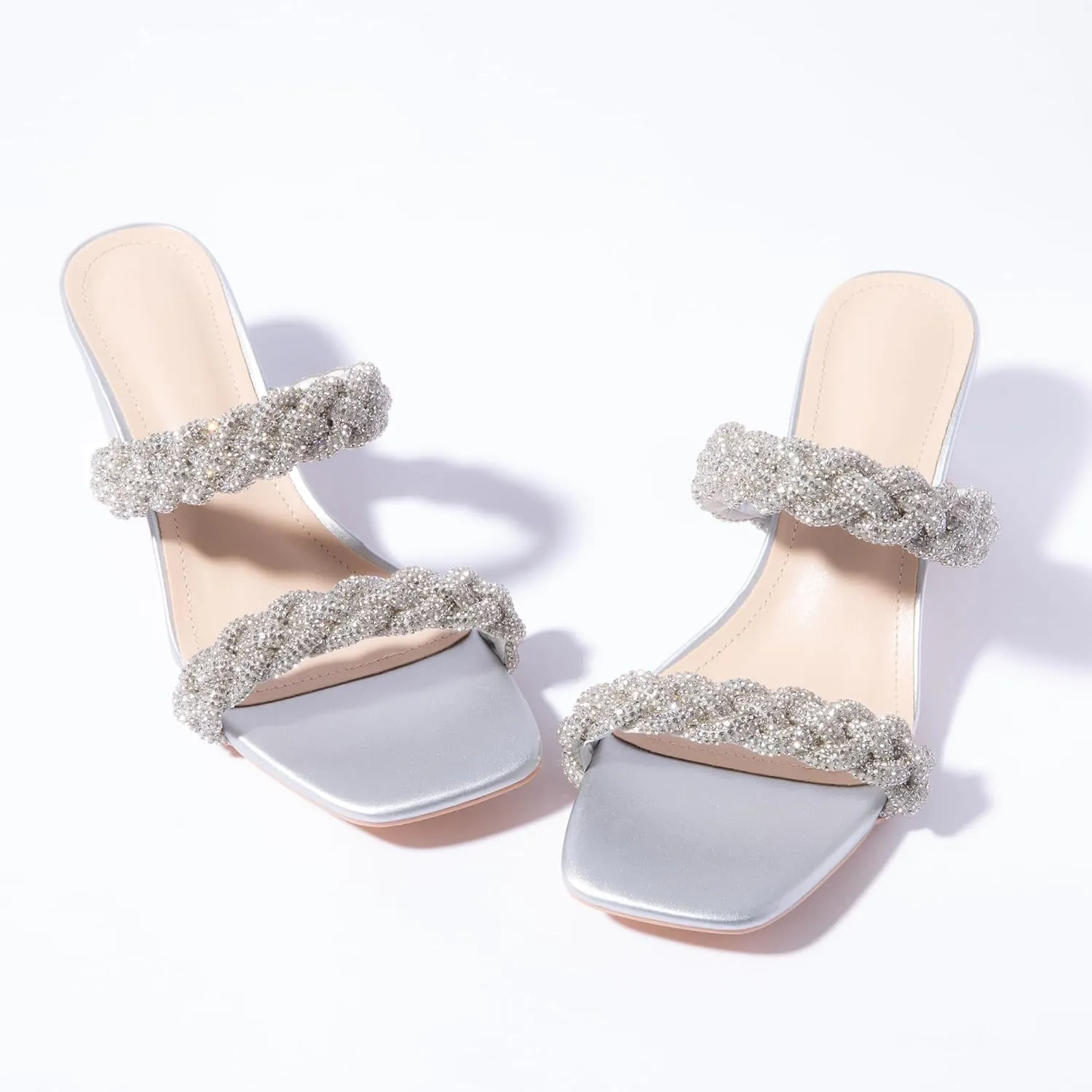 N.N.G Women Heels Sandals Braided Block Nude Summer Chunky Square Leather Woven Comfort Strappy Dress Casual Pumps Mules