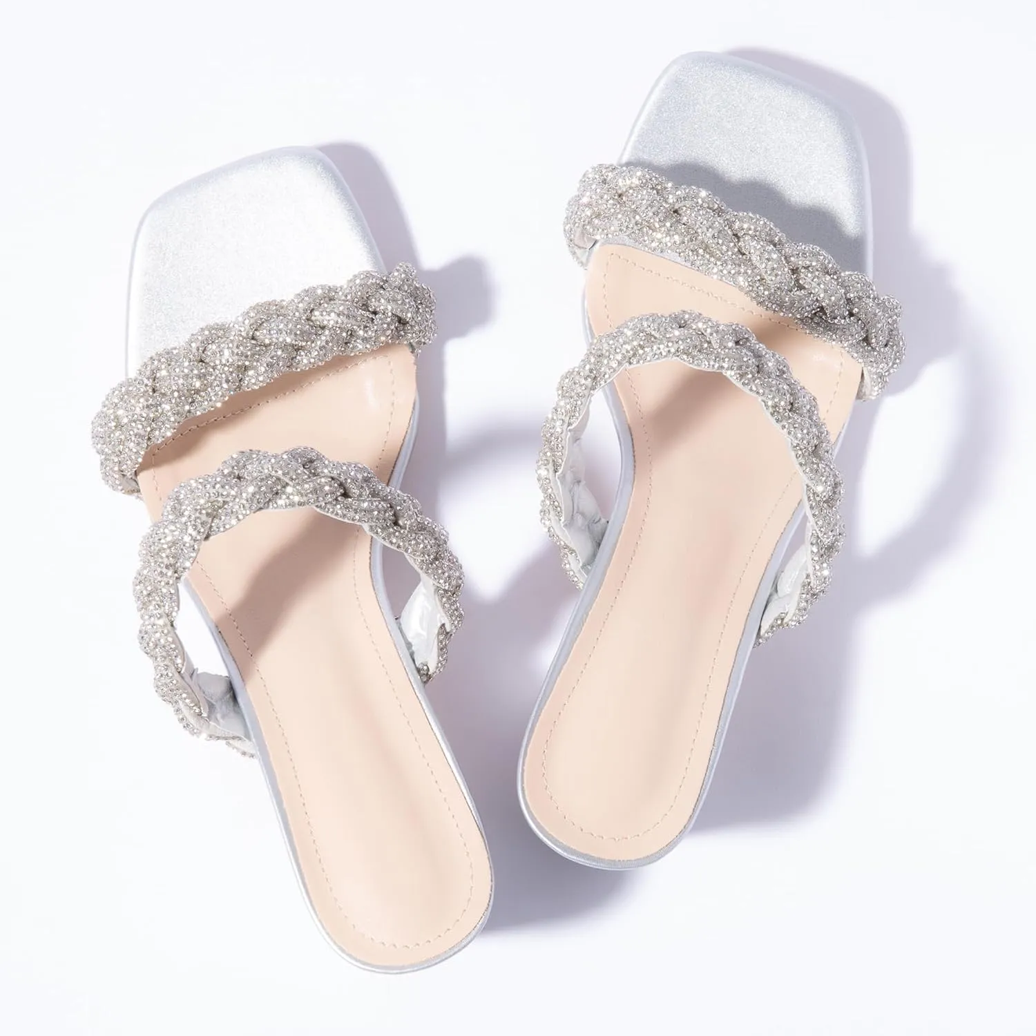 N.N.G Women Heels Sandals Braided Block Nude Summer Chunky Square Leather Woven Comfort Strappy Dress Casual Pumps Mules