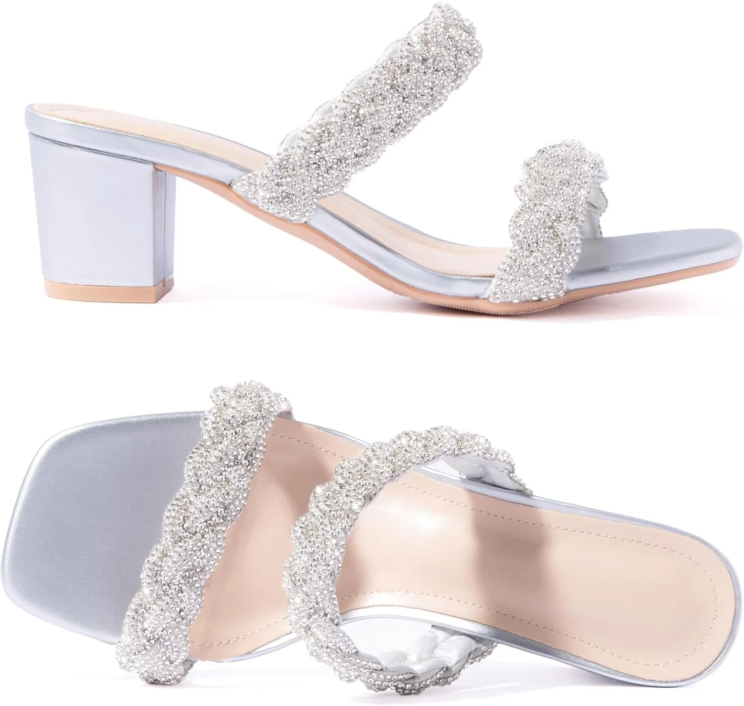 N.N.G Women Heels Sandals Braided Block Nude Summer Chunky Square Leather Woven Comfort Strappy Dress Casual Pumps Mules