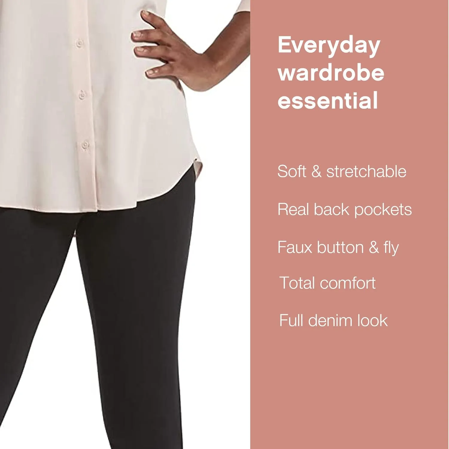 No Nonsense Women’s Classic Denim Leggings, Jeggings for Women with Real Back Pockets, High Waisted Stretch Jeans