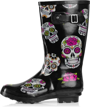NORTY Women's Hurricane Rain Boots - Mid-Calf Length - Glossy Matte Waterproof Rubber Shoes