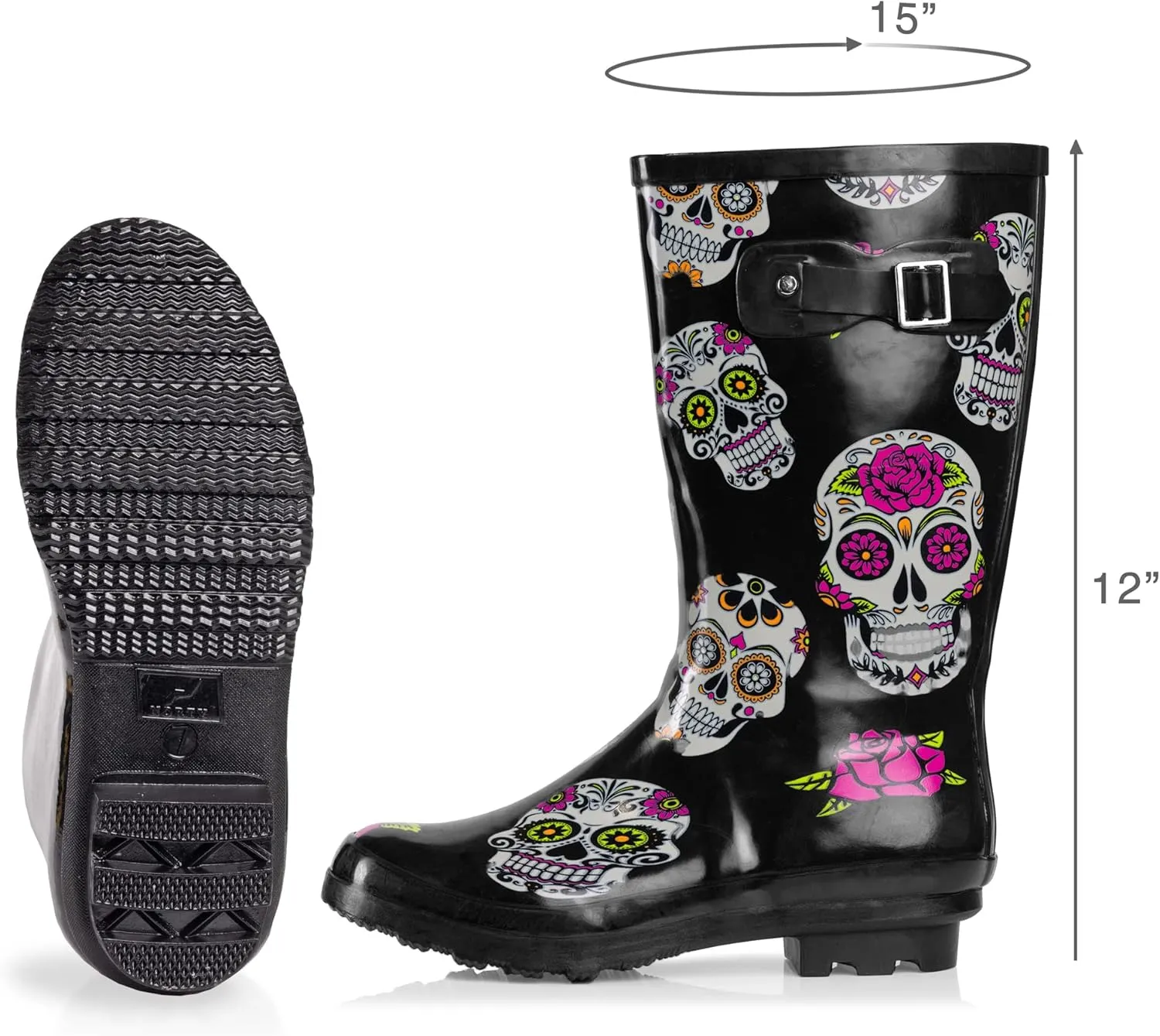 NORTY Women's Hurricane Rain Boots - Mid-Calf Length - Glossy Matte Waterproof Rubber Shoes