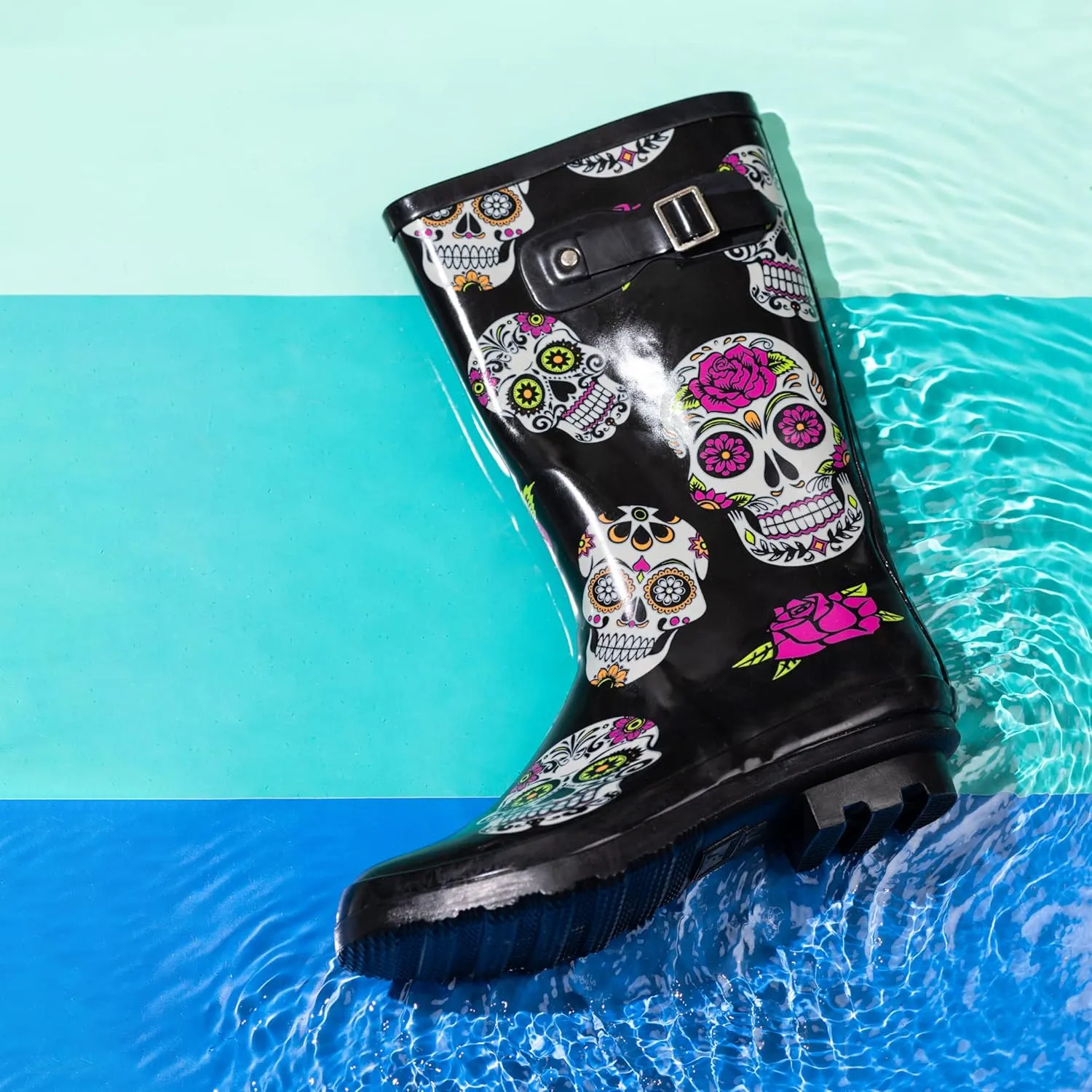 NORTY Women's Hurricane Rain Boots - Mid-Calf Length - Glossy Matte Waterproof Rubber Shoes