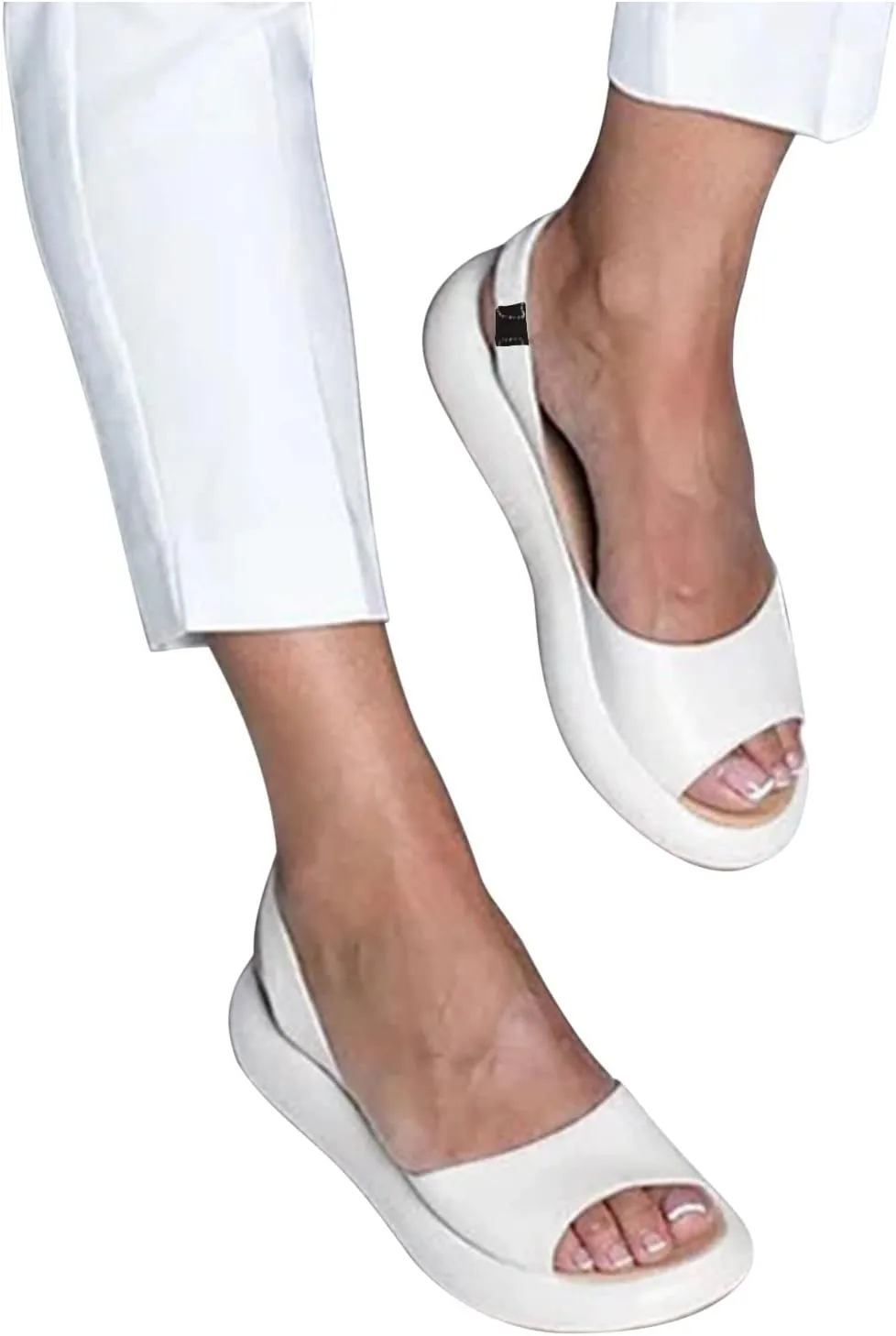 oiangi Summer Platform Sandals for Women Fashion Fish Mouth Open Toe Slip on Flats Slipper Solid Comfortable Casual Outdoor Ladies Shoes Sandalias