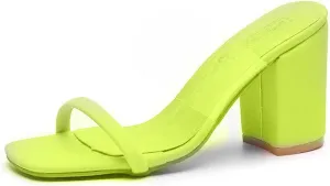 oiangi Womens Clear Straps Chunky Sandals Summer Casual Square Toe Double Strap Open Toe Slip-on Thick Heel High Heels Slipper Comfy Trendy Ladies Shoes