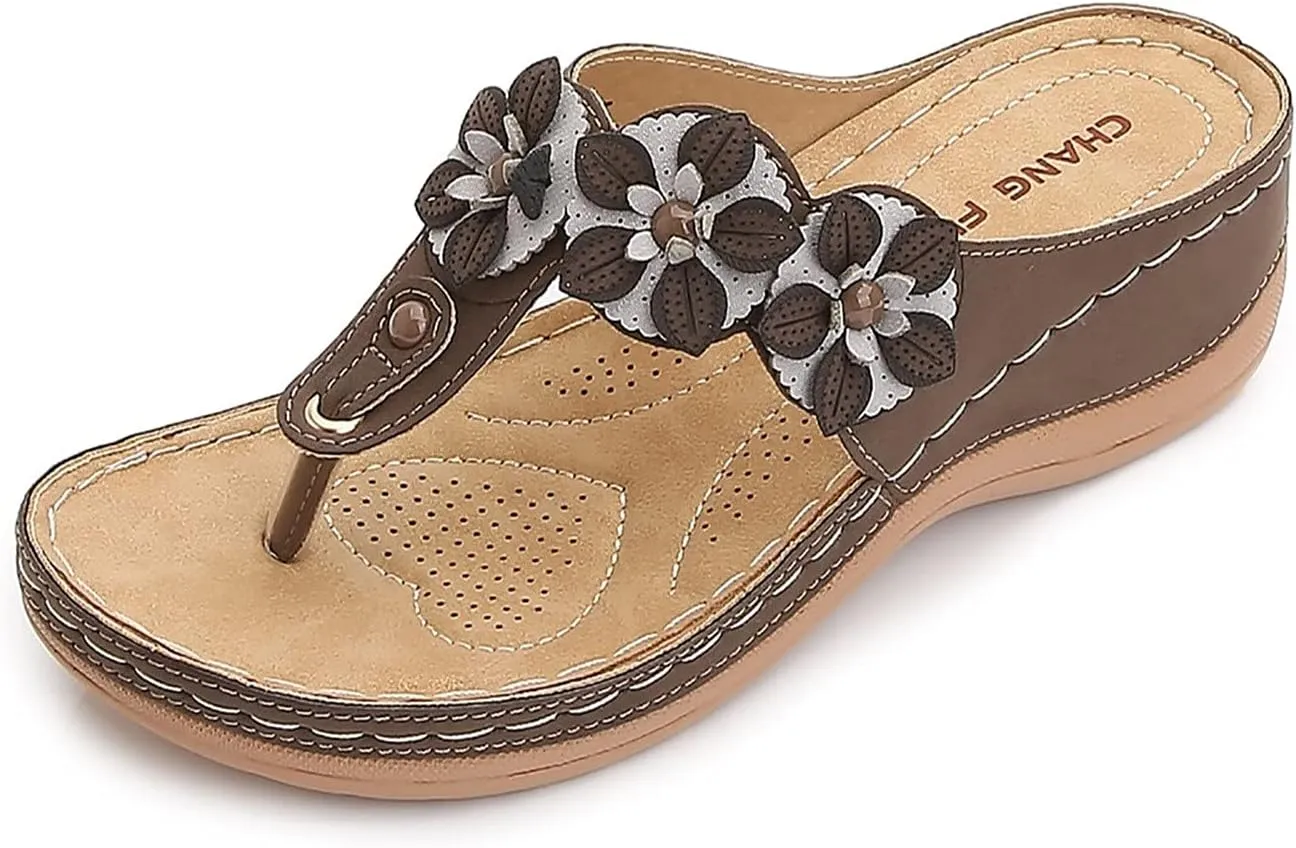 oiangi Women's Wedge Flip Flops Comfortable Casual Flower Thong Sandals Platform Outdoor Summer Beach Slippers