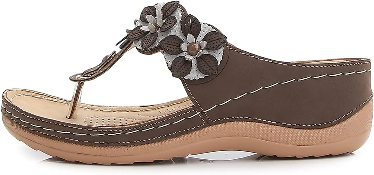 oiangi Women's Wedge Flip Flops Comfortable Casual Flower Thong Sandals Platform Outdoor Summer Beach Slippers