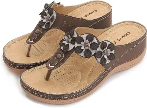 oiangi Women's Wedge Flip Flops Comfortable Casual Flower Thong Sandals Platform Outdoor Summer Beach Slippers