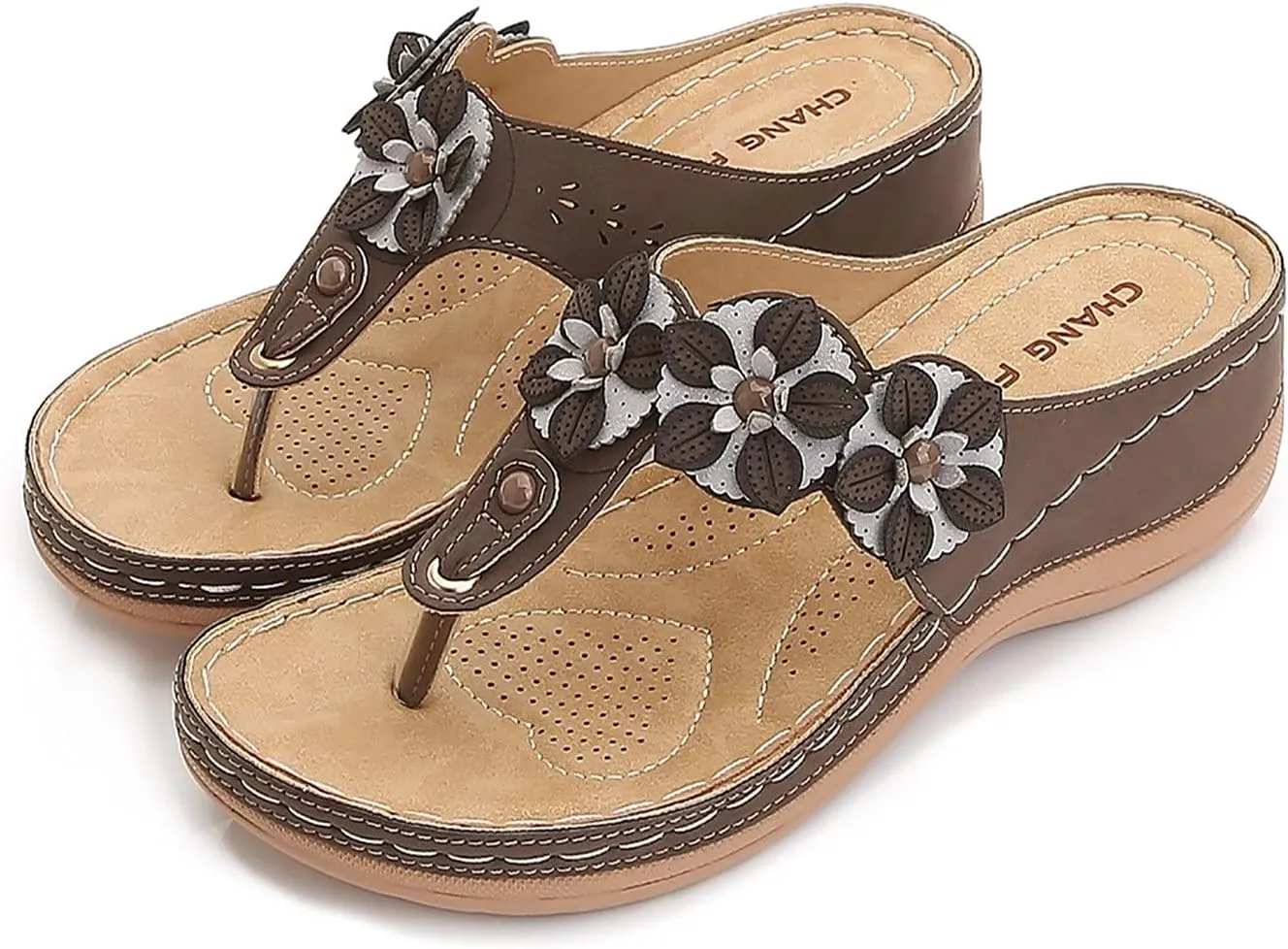 oiangi Women's Wedge Flip Flops Comfortable Casual Flower Thong Sandals Platform Outdoor Summer Beach Slippers