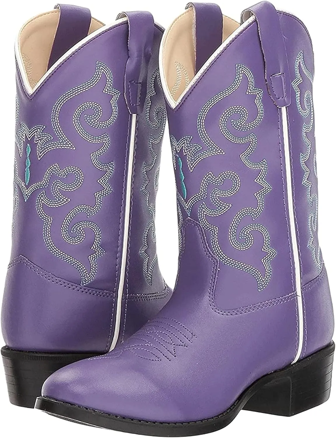 Old WEST Girl's Toddler/Little Kid Pearlized Faux Leather Round Toe Cowboy Boots