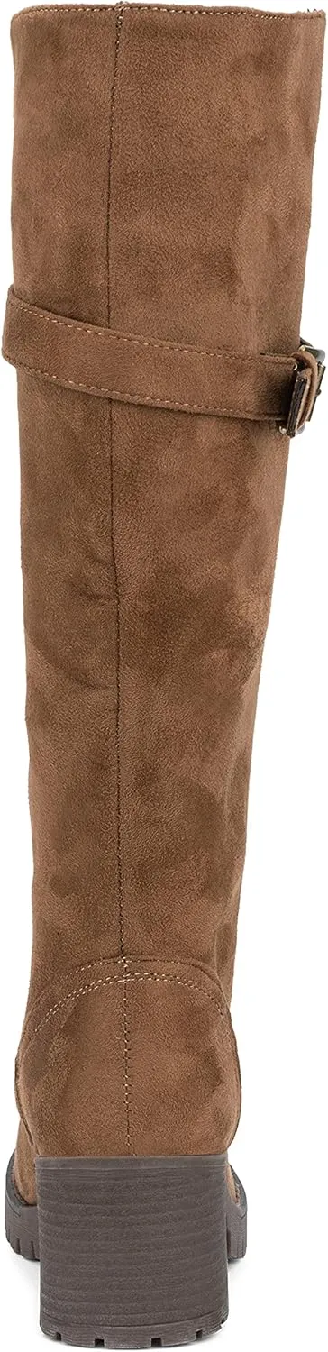Olivia Miller Women's Fashion Shoes, Faux PU Leather Side Zipper Lug Sole Lace Up Chunky Block Heel Round Toe Casual Classic Knee High Ankle Boots