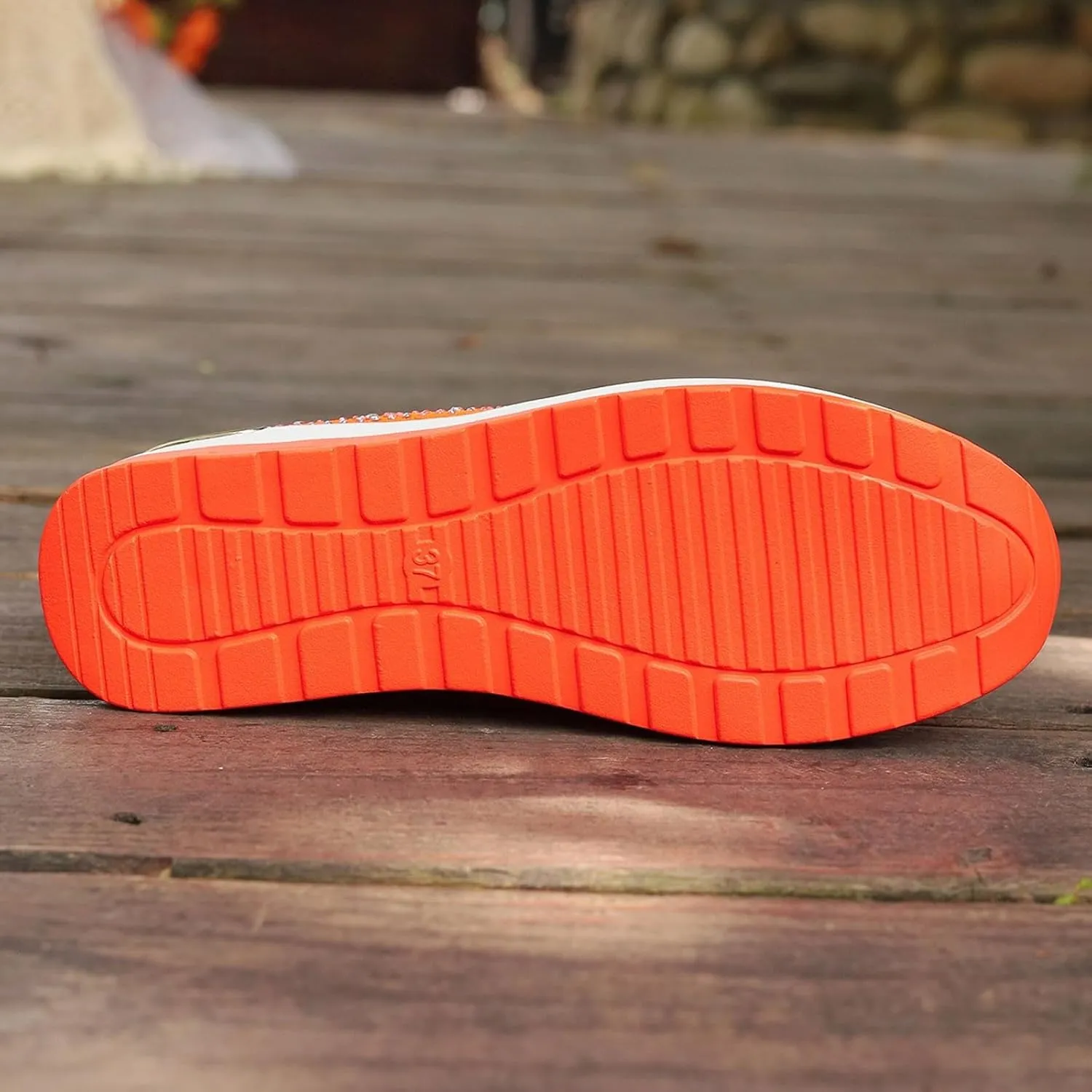 Orange Sneakers Women,Glitter Sneakers for Women,Rhinestone Sneakers for Women,Sparkly Tennis Shoes,Platform Wedge Shoes,Rhinestone Mesh Slip-On Sneakers,Breathable Bling Tennis Shoes