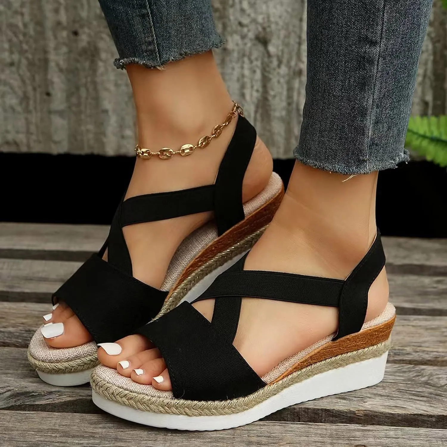 Orthopedic Sandals for Women,Women Walking Slippers with Arch Support Wedge Sandals Summer Dressy Open Toe Ankle Strap Platform Beach Casual Slip on Sandals Beach Dress Comfortable Shoes