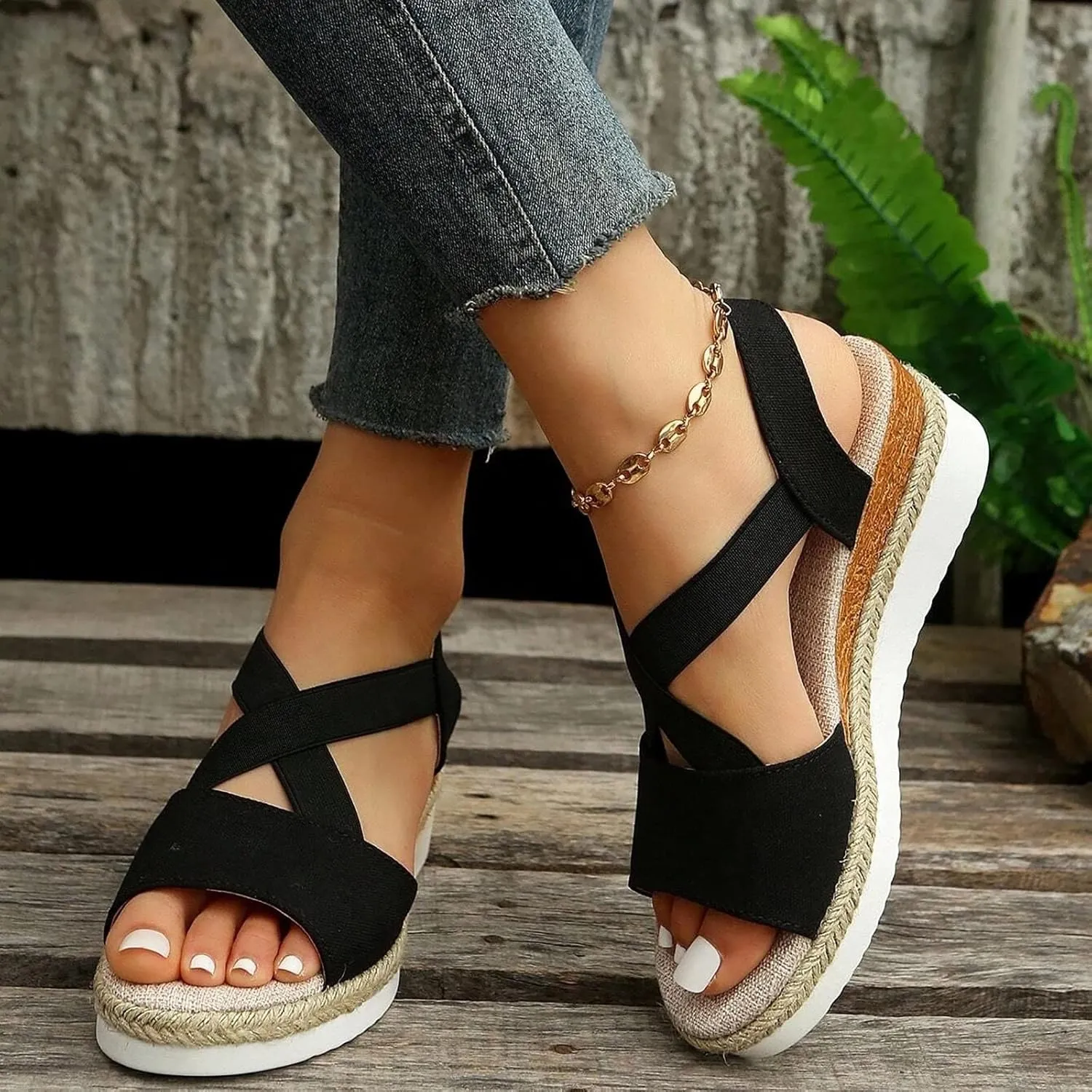 Orthopedic Sandals for Women,Women Walking Slippers with Arch Support Wedge Sandals Summer Dressy Open Toe Ankle Strap Platform Beach Casual Slip on Sandals Beach Dress Comfortable Shoes