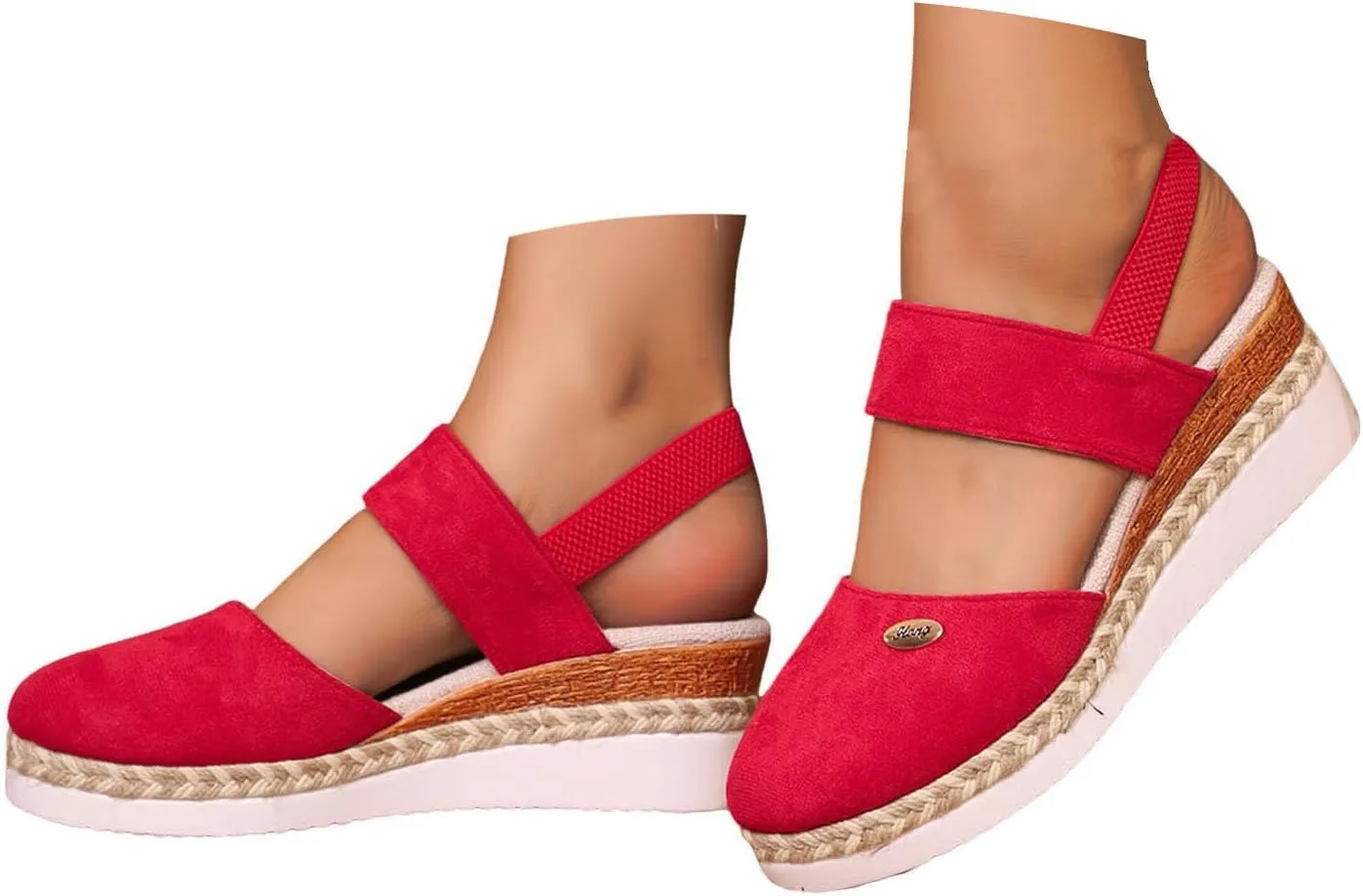 Orthopedic Wedge Sandals for Women Summer Dressy 2025 Women'S Retro Closed Toe Platform Canvas Ankle Elastic Strap Wedge Heels Ladies Comfortable Cork Dress Shoes for Beach Wedding