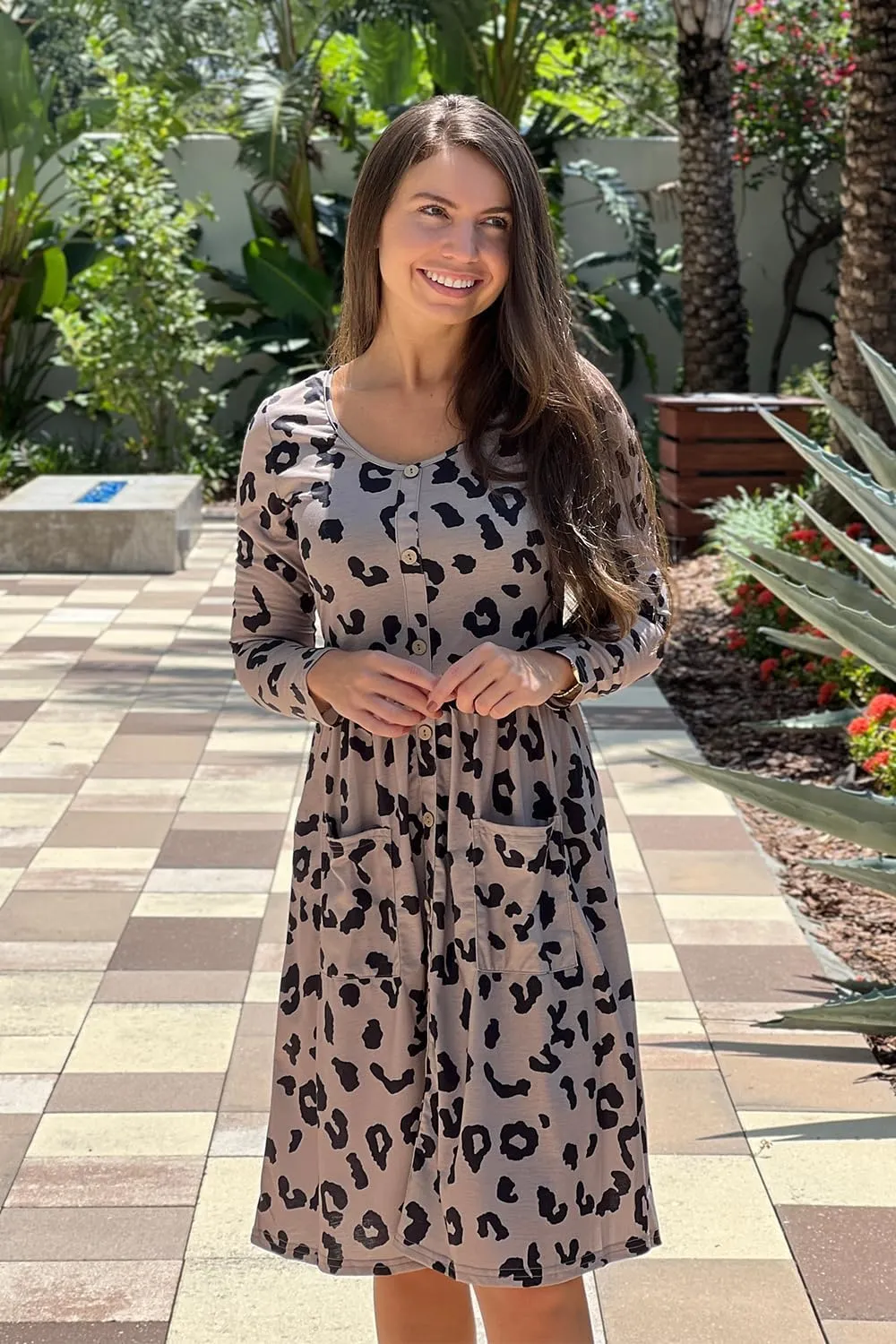 OUGES Women's V Neck Button Down Skater Dress with Pockets