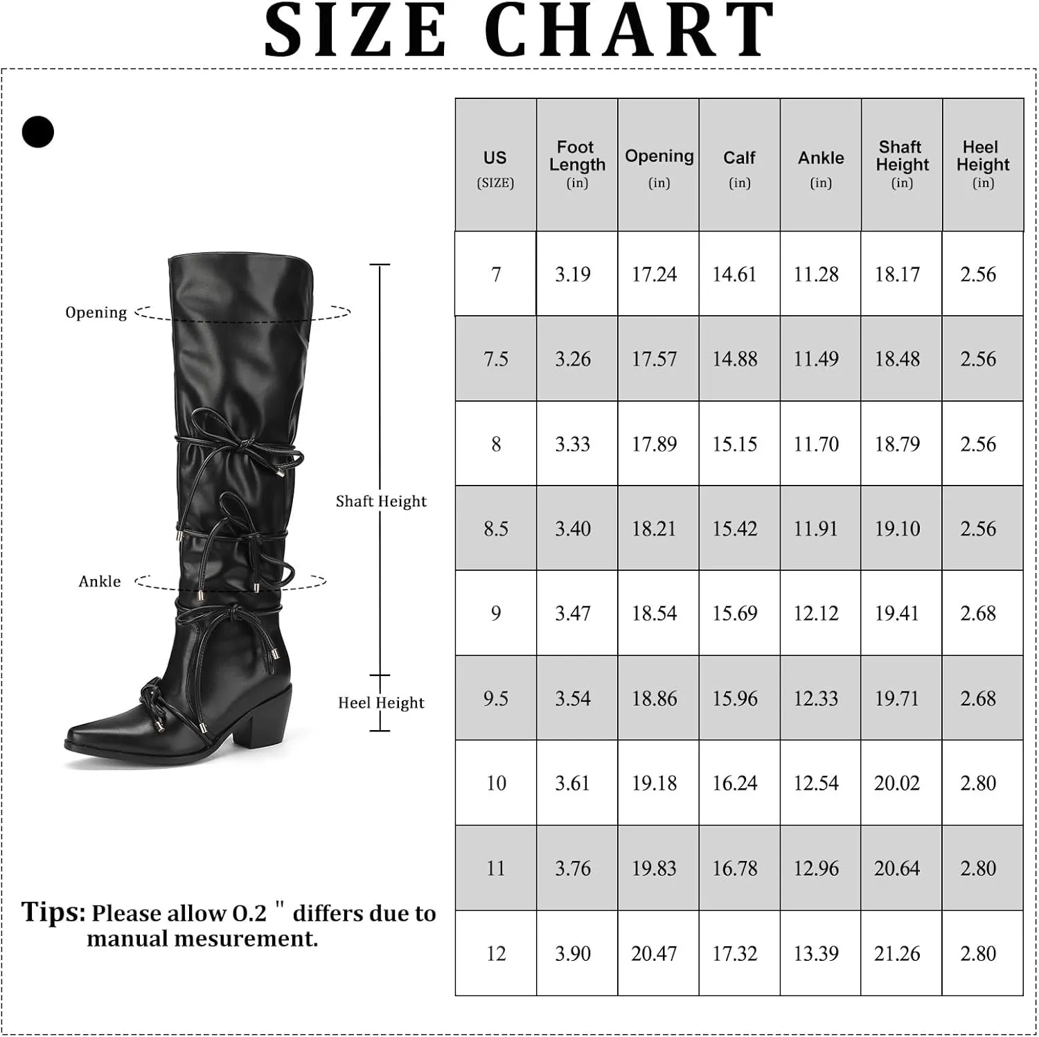 Over The Knee High Boots With Bowknot 2.56 Inch Block Heel Elegant Pointed Toe Black Tall Boot With Bow and Side Zipper Comfortable Low Heels Fashionable Dress Shoes For Office Party