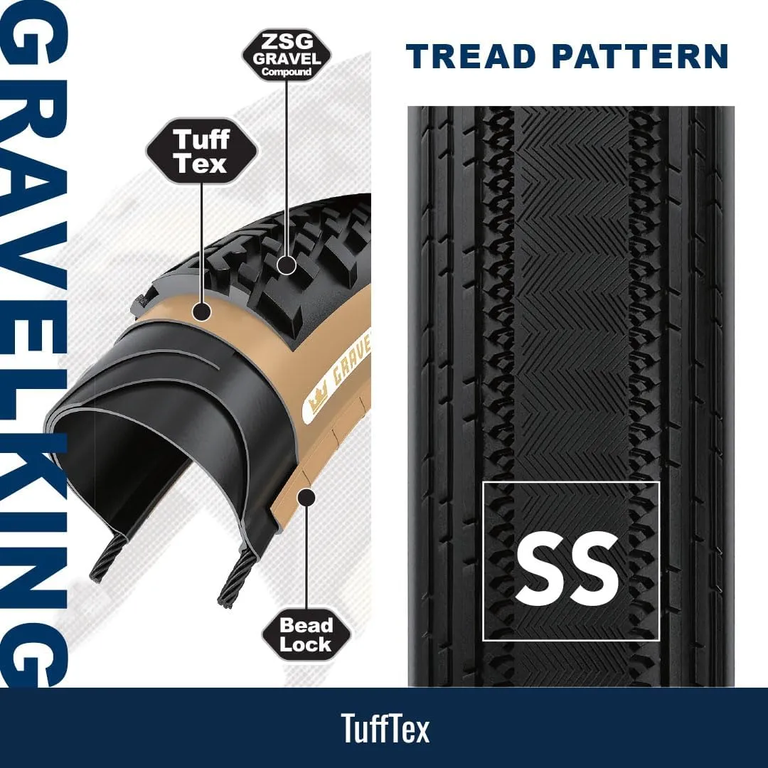 Panaracer Gravelking SS TLR Tubeless Ready Folding Tyre - ZSG Gravel Compound -Puncture Resistant - Beadlock Technology - 120Tpi TuffTex Casing - Gravel Cycling Tyre