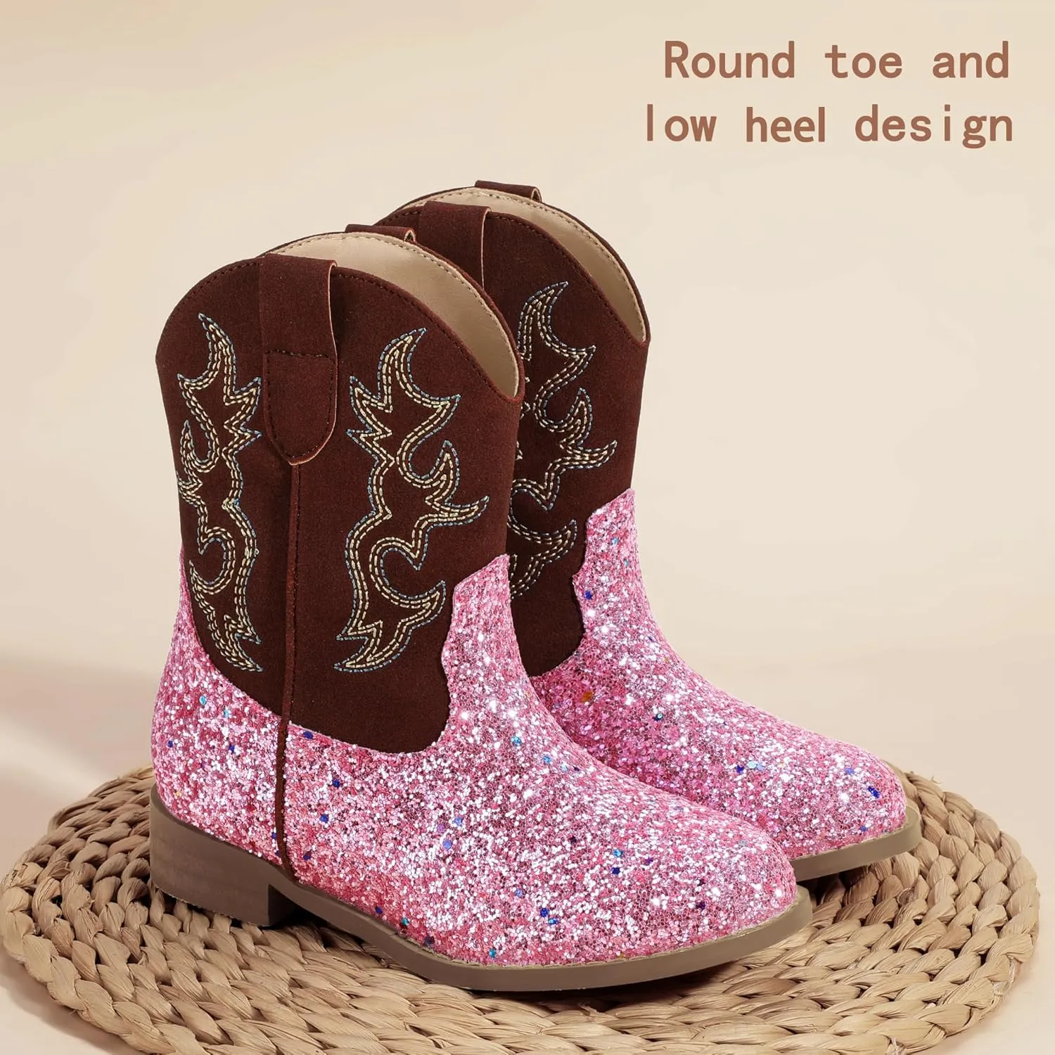 PANDANINJIA Girls Toddler Cowgirl Boots Riding Round Toe Western Blue Calf High 12 Months