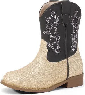PANDANINJIA Girls Toddler Cowgirl Boots Riding Round Toe Western Blue Calf High 12 Months