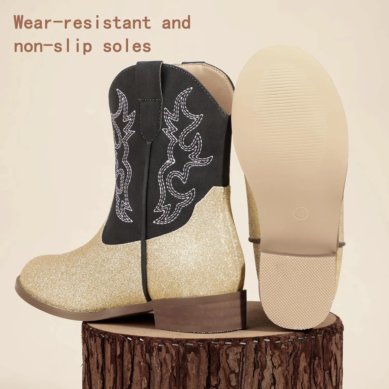 PANDANINJIA Girls Toddler Cowgirl Boots Riding Round Toe Western Blue Calf High 12 Months