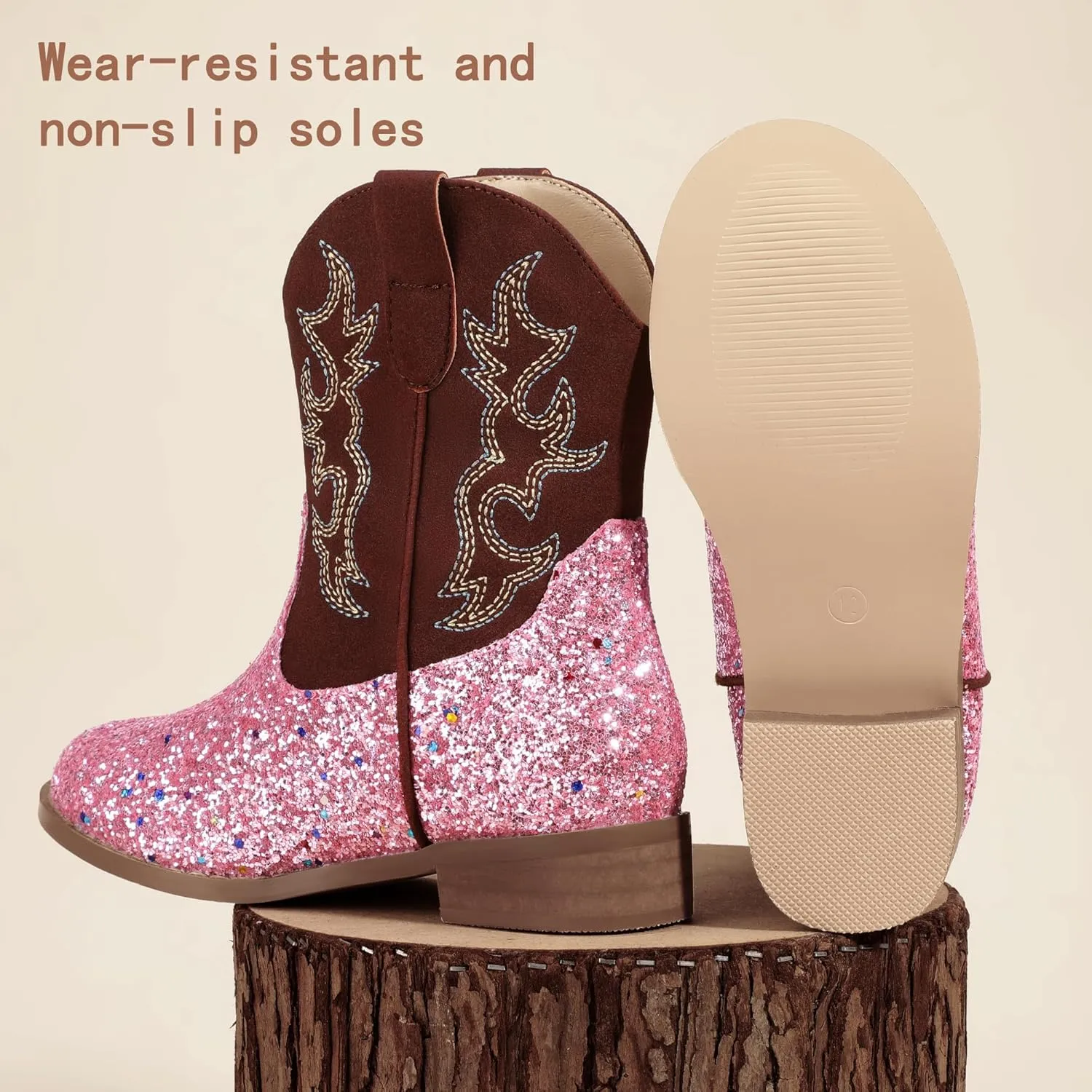 PANDANINJIA Girls Toddler Cowgirl Boots Riding Round Toe Western Blue Calf High 12 Months