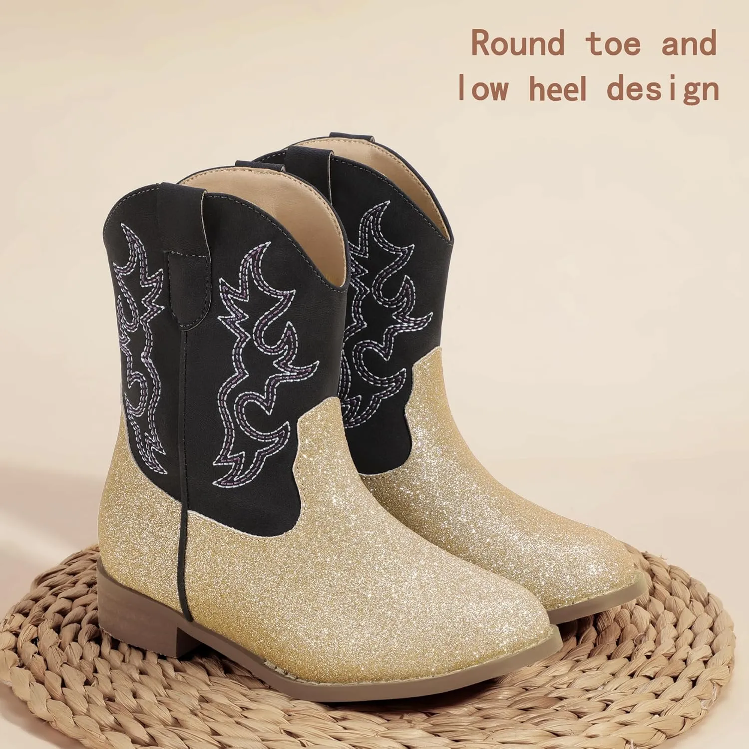 PANDANINJIA Girls Toddler Cowgirl Boots Riding Round Toe Western Blue Calf High 12 Months