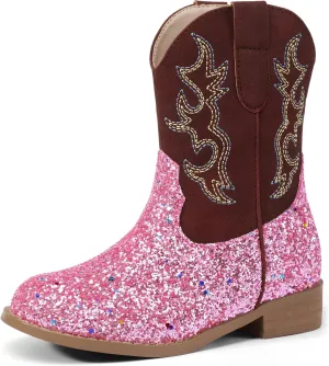PANDANINJIA Girls Toddler Cowgirl Boots Riding Round Toe Western Blue Calf High 12 Months