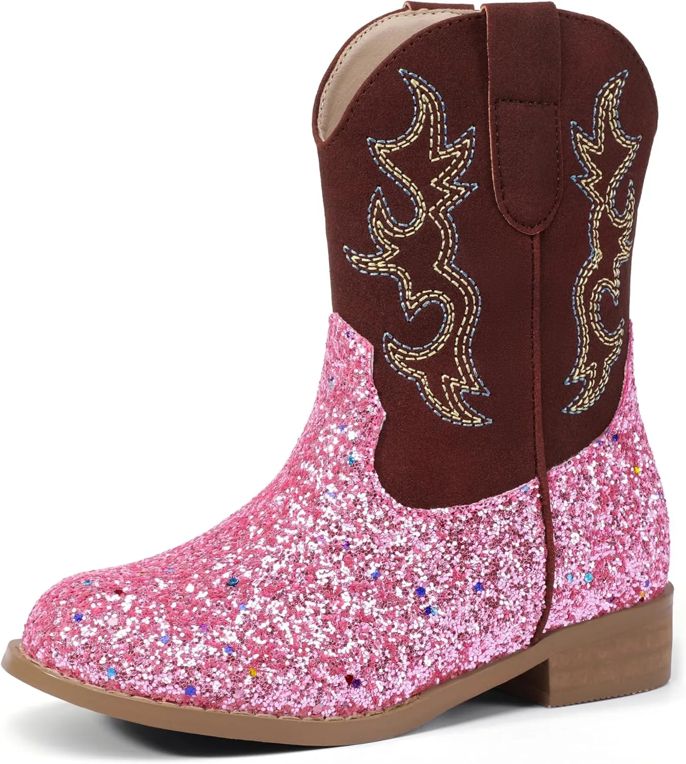 PANDANINJIA Girls Toddler Cowgirl Boots Riding Round Toe Western Blue Calf High 12 Months