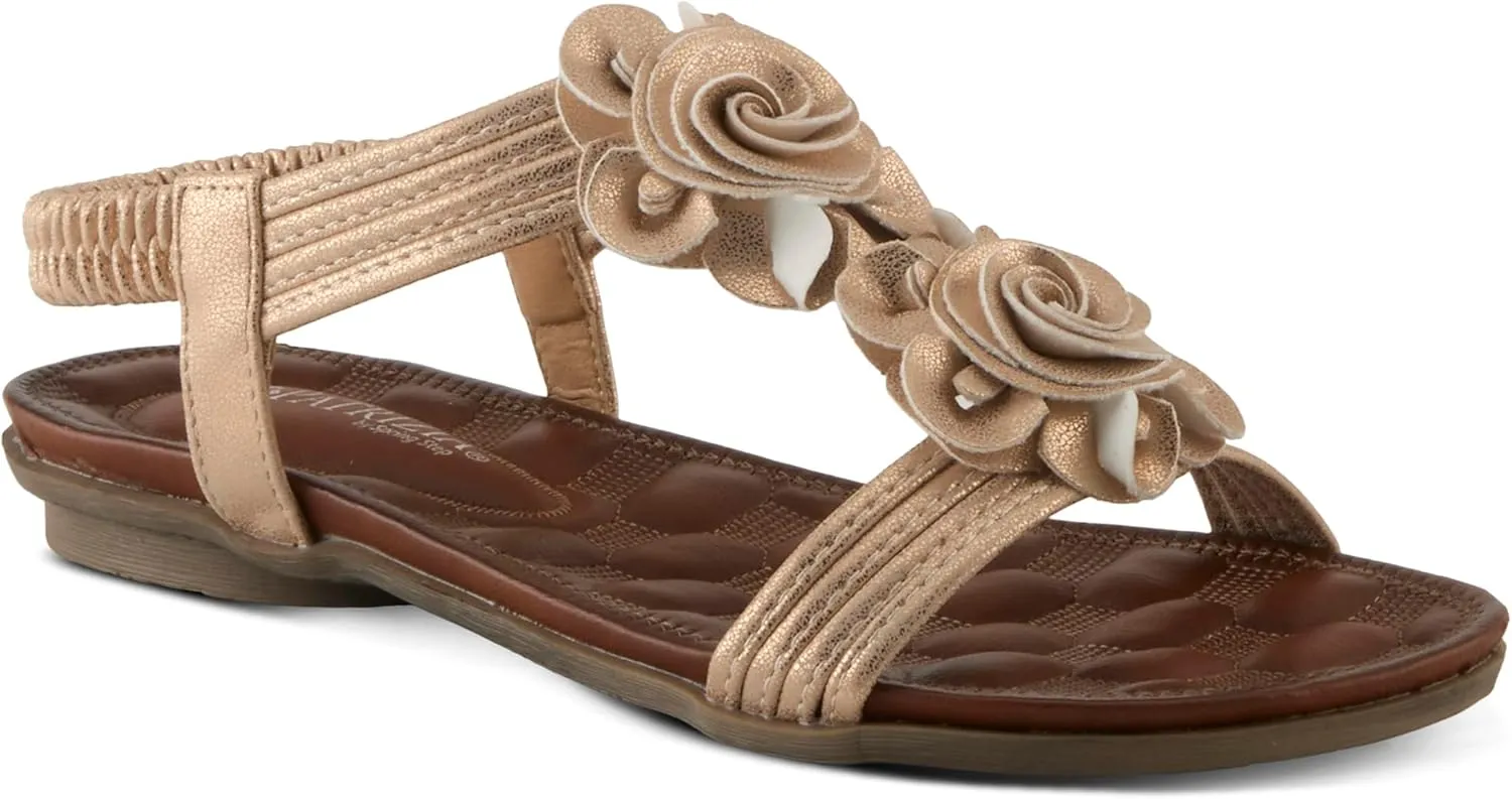 PATRIZIA Spring Step Nectarine Sandals for Womens - Ladies Sandals with Chic Flower Grabbing t-Straps - Casuals Womens Sandals with Stretch Back Strap