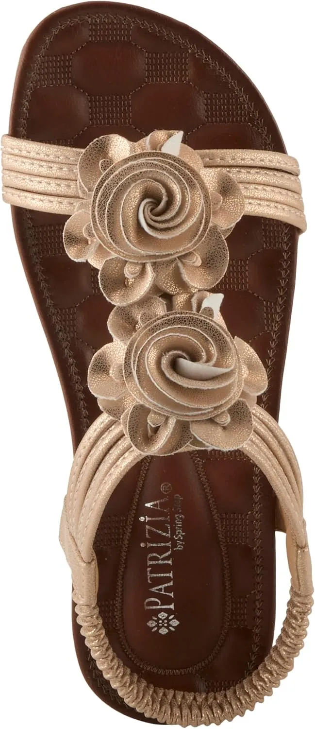 PATRIZIA Spring Step Nectarine Sandals for Womens - Ladies Sandals with Chic Flower Grabbing t-Straps - Casuals Womens Sandals with Stretch Back Strap
