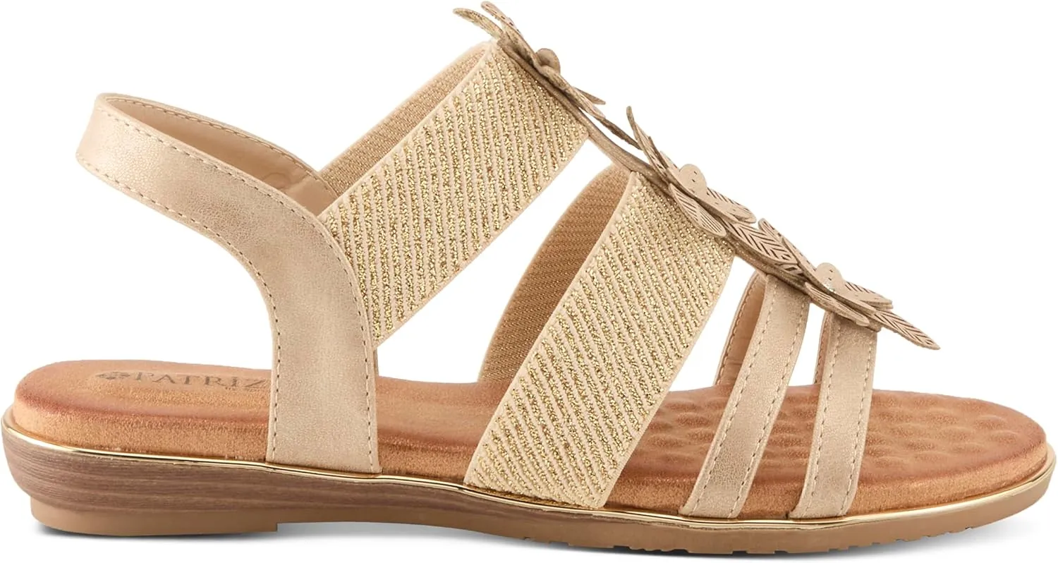 PATRIZIA Women's OMANA Slip-On Gladiator Sandals - Laser-Cut Floral Design, Padded Insole, Metallic Elastic Bands