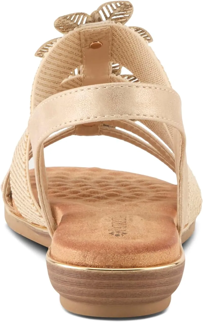 PATRIZIA Women's OMANA Slip-On Gladiator Sandals - Laser-Cut Floral Design, Padded Insole, Metallic Elastic Bands