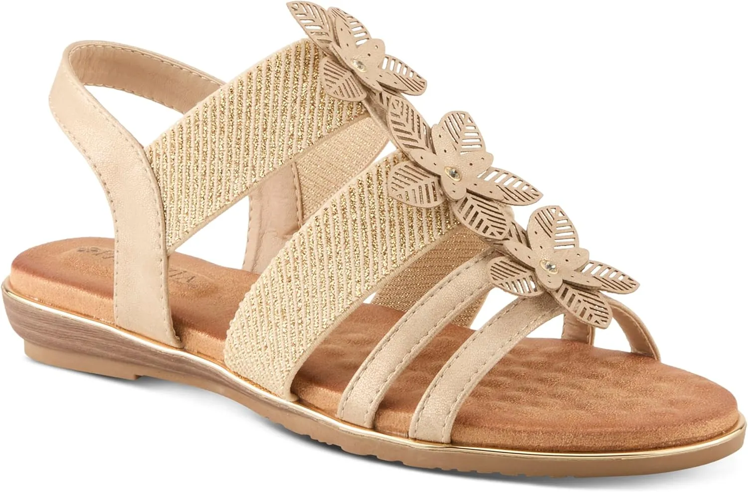PATRIZIA Women's OMANA Slip-On Gladiator Sandals - Laser-Cut Floral Design, Padded Insole, Metallic Elastic Bands