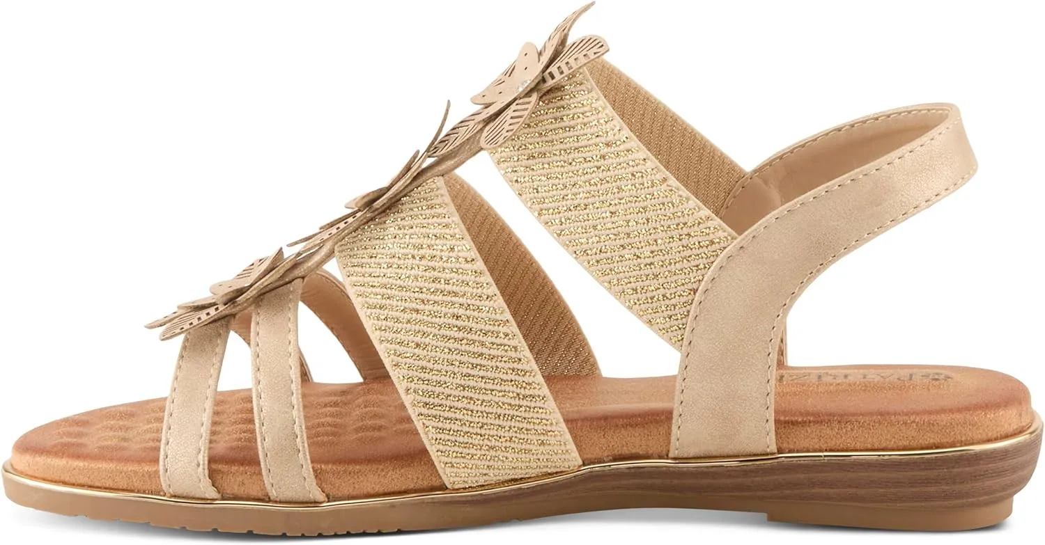 PATRIZIA Women's OMANA Slip-On Gladiator Sandals - Laser-Cut Floral Design, Padded Insole, Metallic Elastic Bands