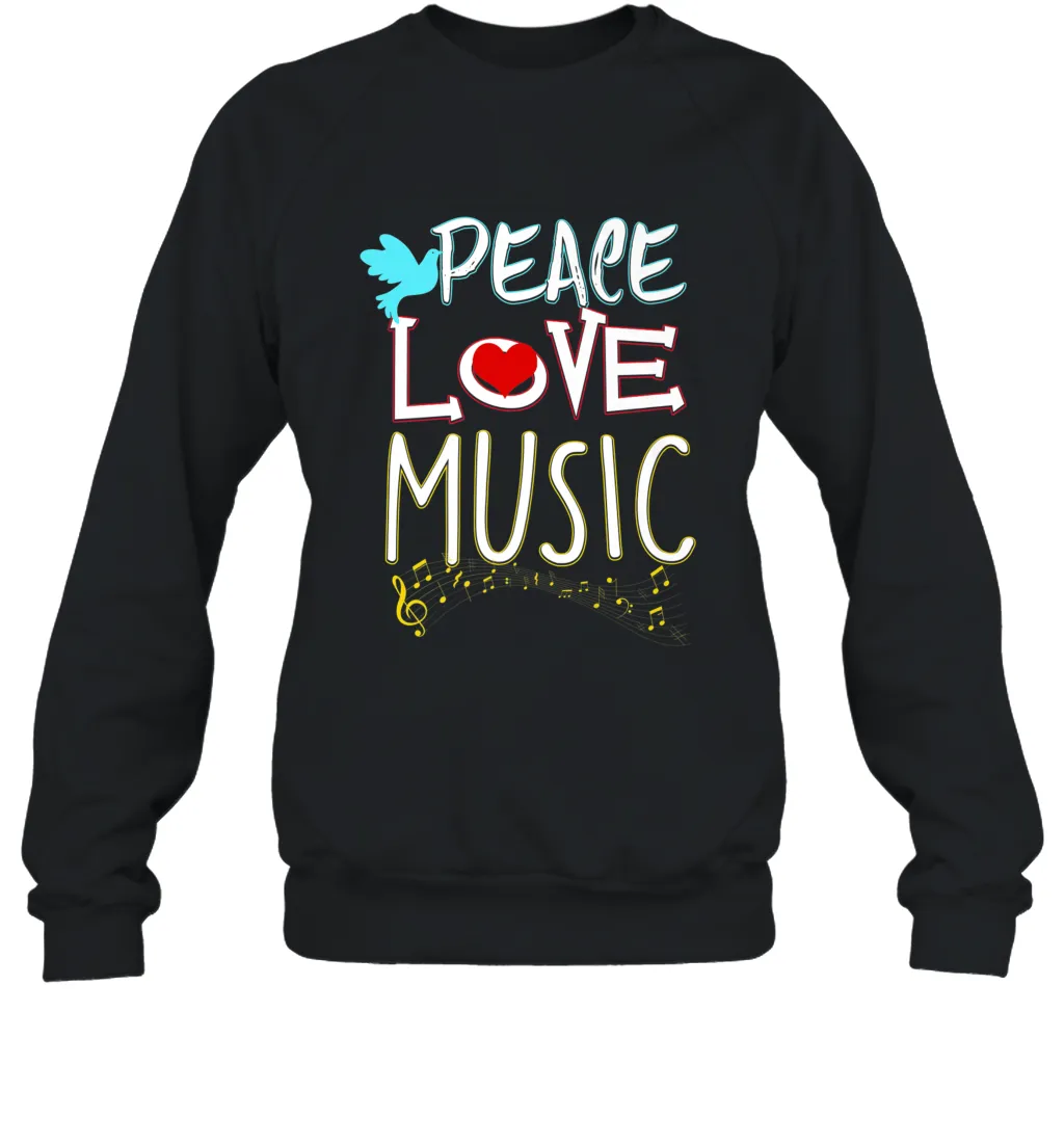Peace Love Music Hippie Hipster Festival Crewneck Sweatshirt